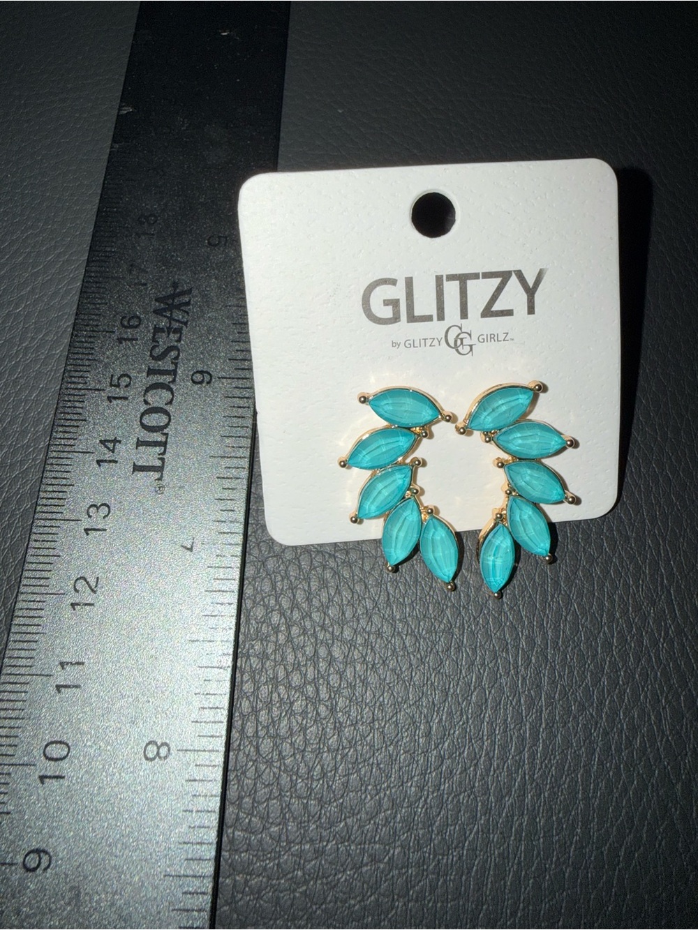 Glitzy Turquoise Marquise Leaf Hoop Earrings in Gold-Tone